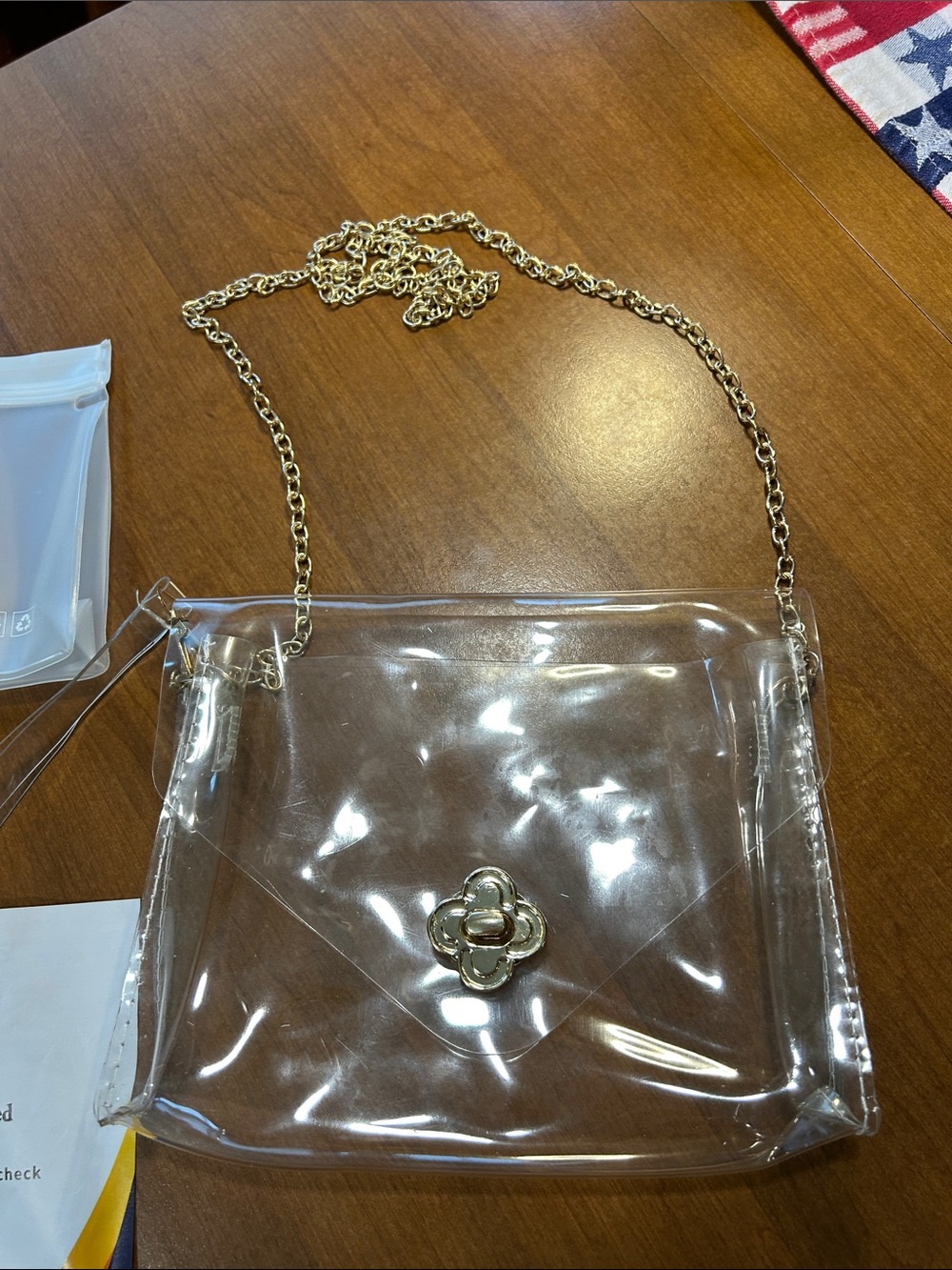 Laurel Clear Crossbody Bag with Gold Chain and  Turn-Lock